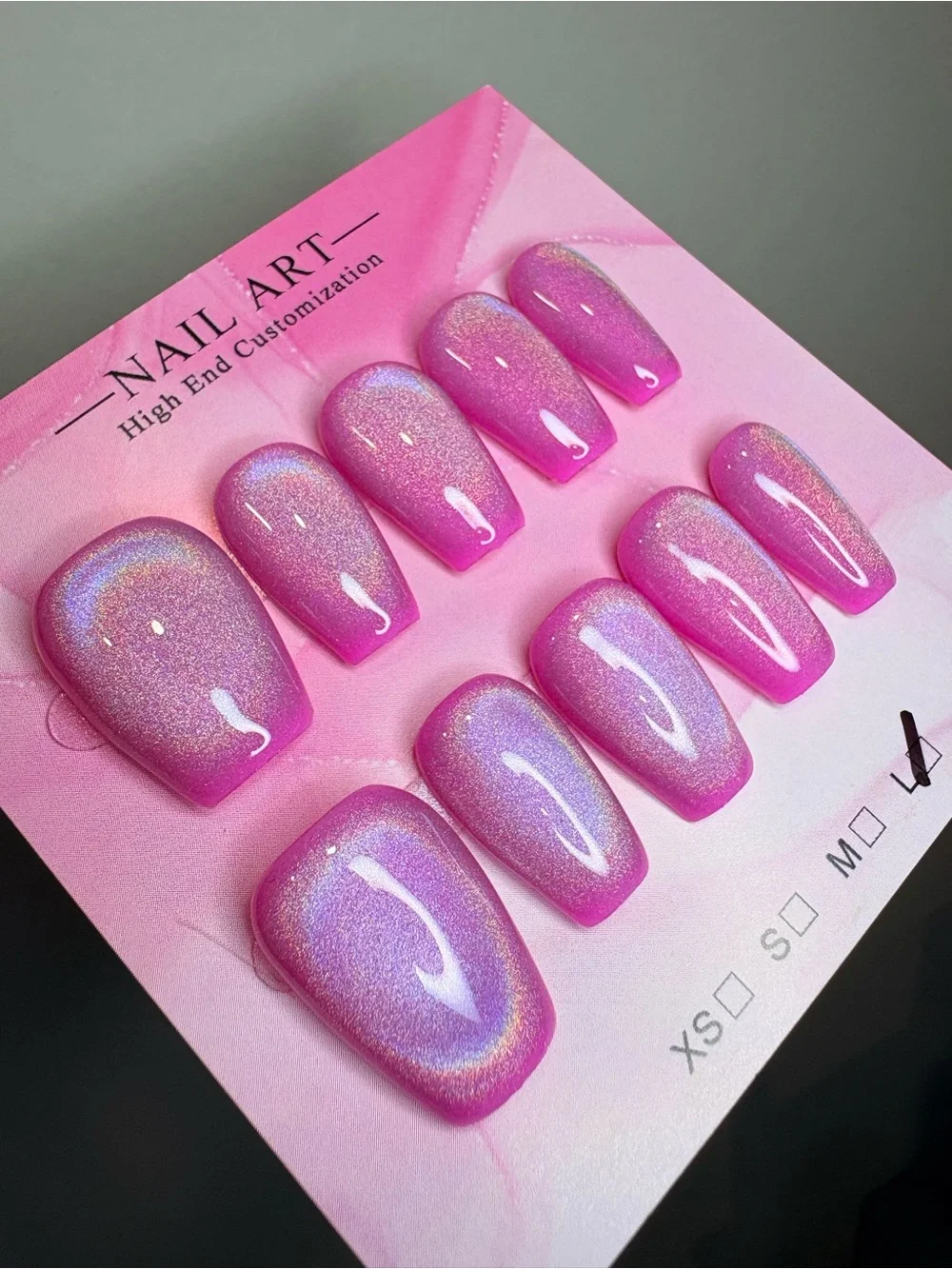 Holographic Pink Press-On Nails - Shimmery Ombre Set